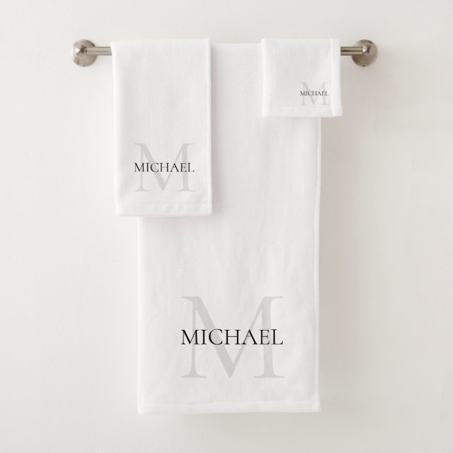 Personalised Monogram and Name White Bath Towel Set (Insitu)