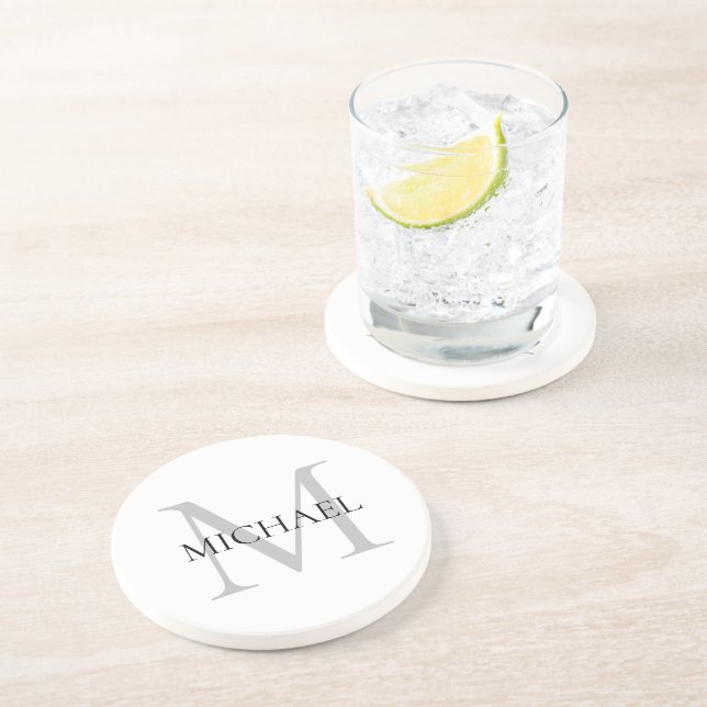 Personalised Monogram and Name White Coaster (Side)