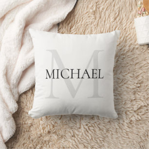 Personalised Monogram and Name White Cushion