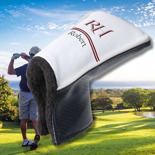 Personalised Monogram and Name White Grey Red Golf Head Cover (Creator Uploaded)