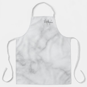 Personalised Monogram and Name White Marble Apron