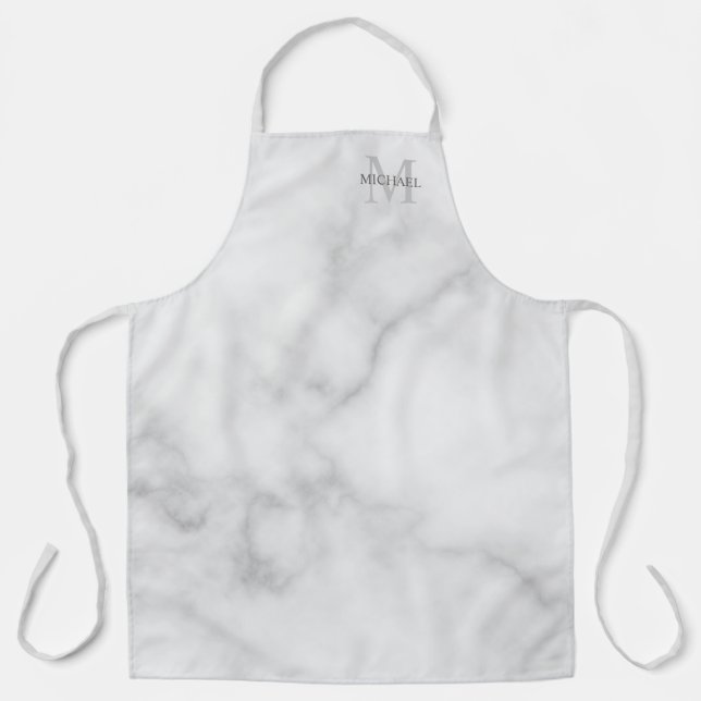 Personalised Monogram and Name White Marble Apron (Front)