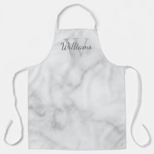 Personalised Monogram and Name White Marble Apron