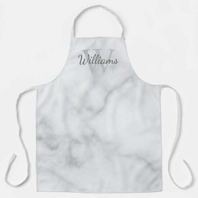 Personalised Monogram and Name White Marble Apron (Front)