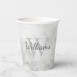 Personalised Monogram and Name White Marble Paper Cups