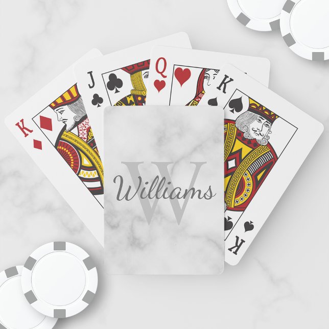 Personalised Monogram and Name White Marble Playing Cards (Creator Uploaded)