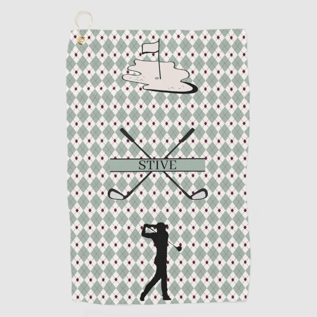 Personalised Monogram Argyle Custom Name  Golf Towel (Front)