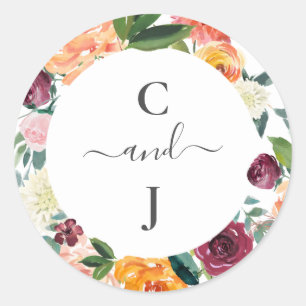 Personalised Monogram Autumn Wedding Classic Round Sticker