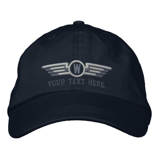 Personalised Monogram Aviation Laurels Pilot Wings Embroidered Hat (Front)