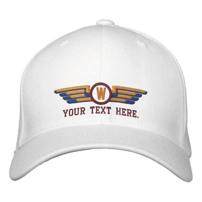 Personalised Monogram Aviation Laurels Pilot Wings Embroidered Hat (Front)