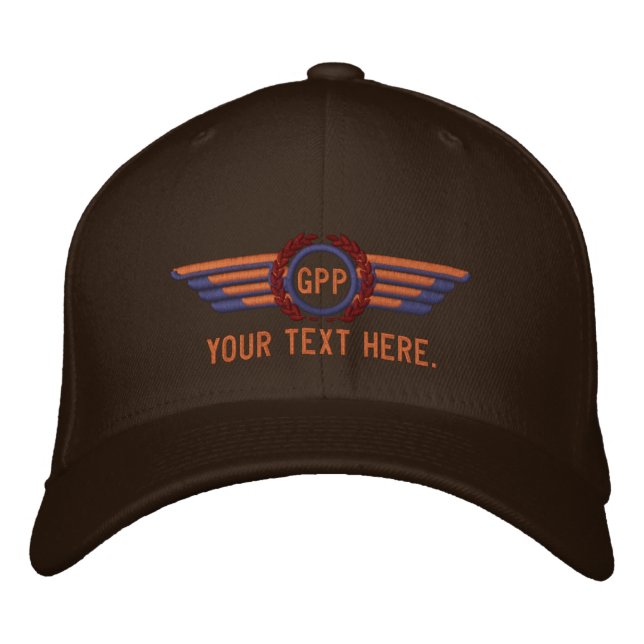 Personalised Monogram Aviation Laurels Pilot Wings Embroidered Hat (Front)