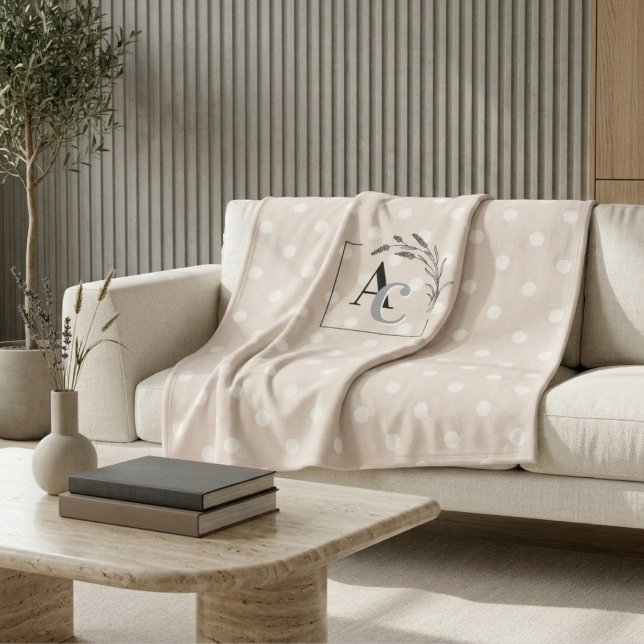 Personalised Monogram Beige Polka Dot Throw Gift Fleece Blanket (Creator Uploaded)