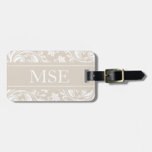 Personalised Monogram Beige White Damask Pattern Luggage Tag
