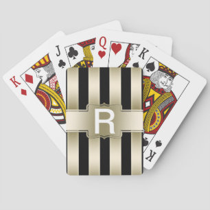Personalised Monogram   Black and Gold Stripes Playing Cards