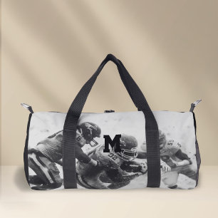 Personalised monogram, black and white football duffle bag