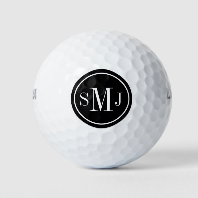Personalised Monogram Black and White Frame Golf Balls (Front)
