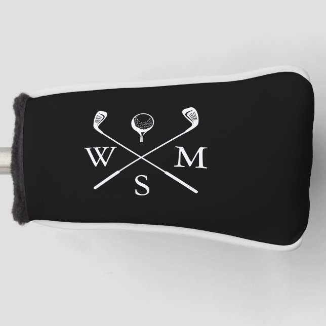 Personalised Monogram Black And White Golf Head Cover (Front)