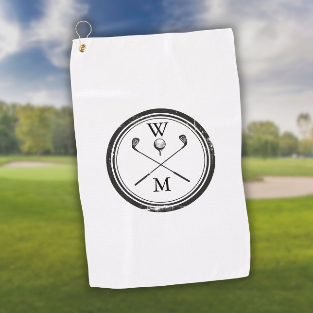 Personalised Monogram Black and White Golf Towel (Personalized Monogram Black and White Golf Towel)