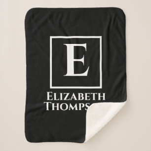 Personalised Monogram Black and White Minimalist Sherpa Blanket