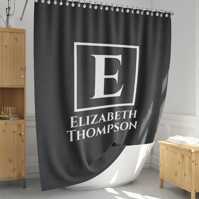 Personalised Monogram Black and White Minimalist Shower Curtain (Creator Uploaded)