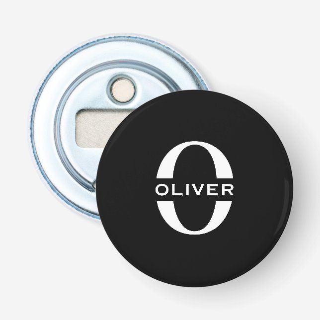 Personalised Monogram Black And White Name Bottle Opener (Front)