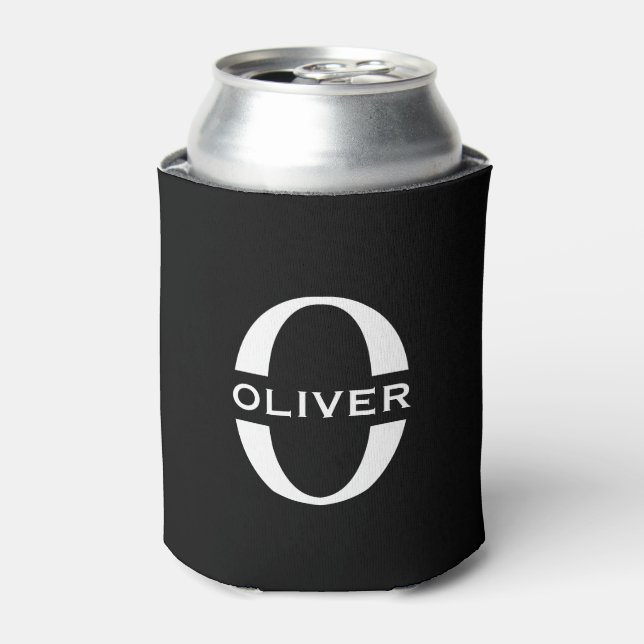 Personalised Monogram Black And White Name Can Cooler (Can Front)