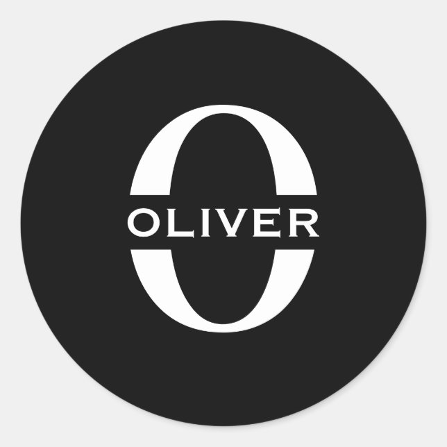 Personalised Monogram Black And White Name Classic Round Sticker (Front)