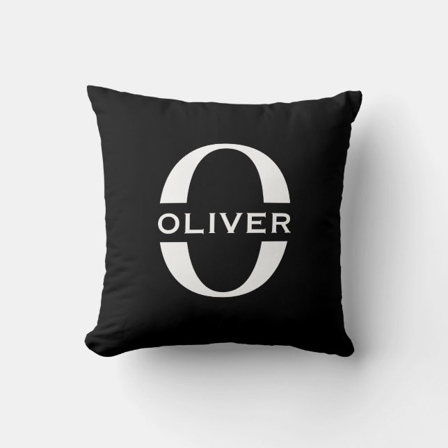 Personalised Monogram Black And White Name Cushion (Front)