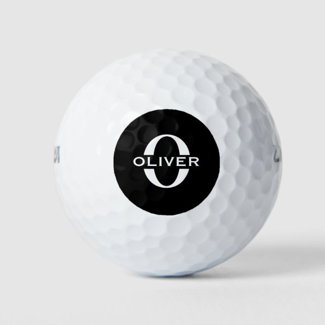 Personalised Monogram Black And White Name Golf Balls (Front)