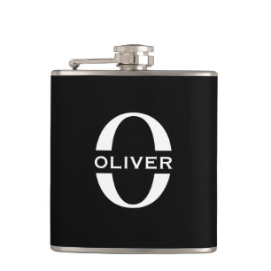 Personalised Monogram Black And White Name Hip Flask