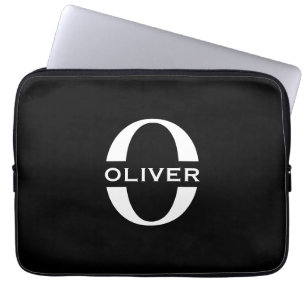 Personalised Monogram Black And White Name Laptop Sleeve