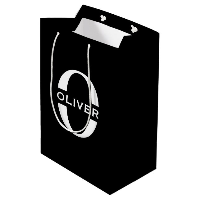 Personalised Monogram Black And White Name Medium Gift Bag (Back Angled)