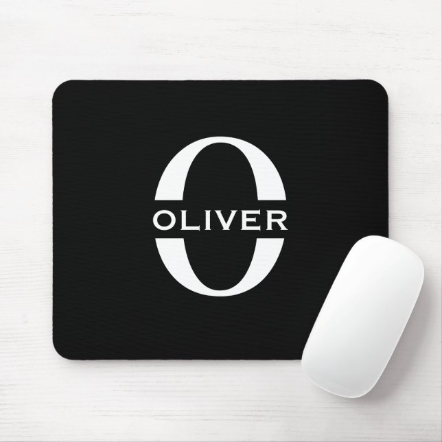 Personalised Monogram Black And White Name Mouse Pad (With Mouse)