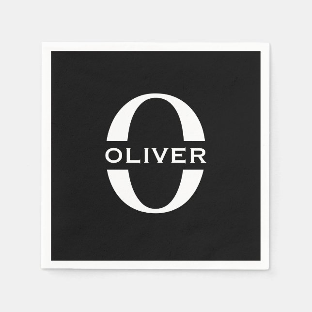 Personalised Monogram Black And White Name Napkin (Front)