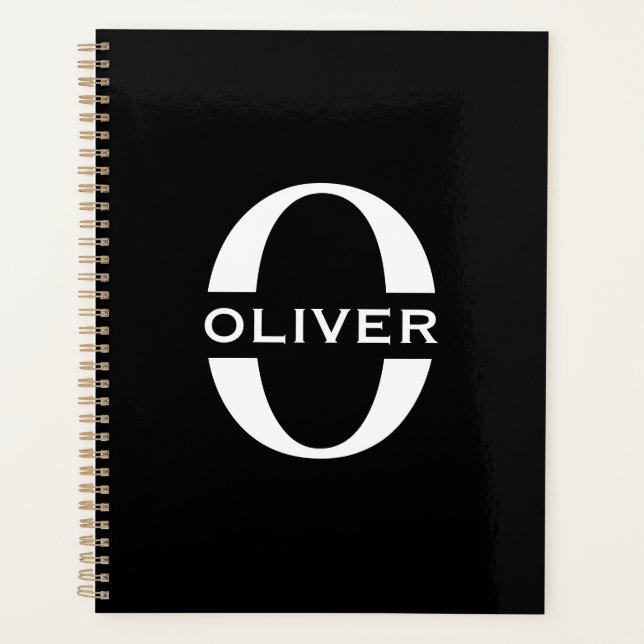 Personalised Monogram Black And White Name Planner (Front)