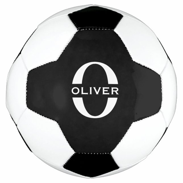 Personalised Monogram Black And White Name Soccer Ball (Front)