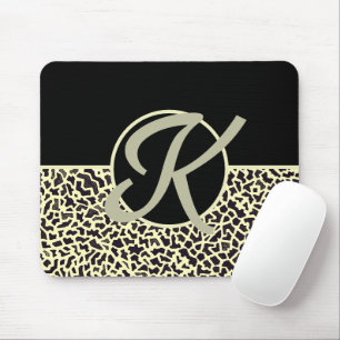 Personalised Monogram Black Cream Leopard Mouse Pad