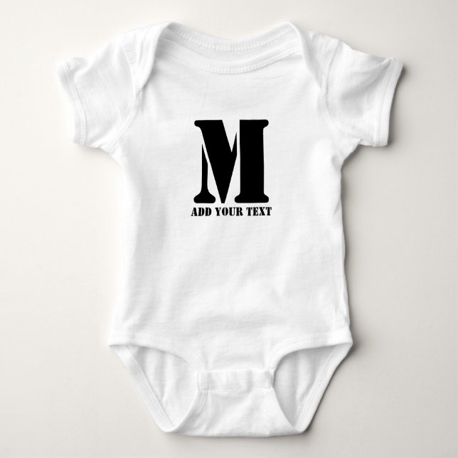 Personalised Monogram Black Custom Modern Text Baby Bodysuit (Front)