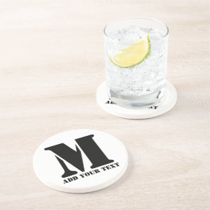 Personalised Monogram Black Custom Modern Text Coaster