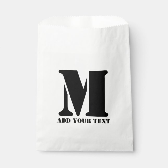 Personalised Monogram Black Custom Modern Text Favour Bag (Front)