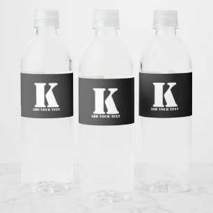 Personalised Monogram Black Custom Modern Text Water Bottle Label