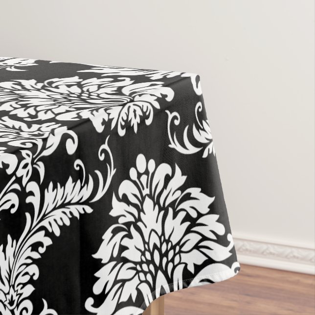 Personalised Monogram Black Damsk Floral Pattern Tablecloth (In Situ)