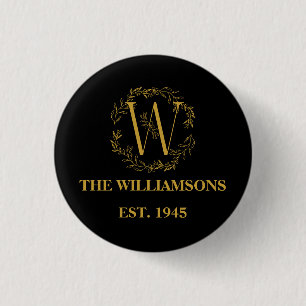 Personalised Monogram Black & Gold Family Initial 3 Cm Round Badge