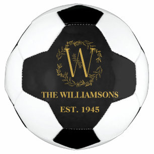 Personalised Monogram Black & Gold Family Initial Soccer Ball