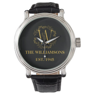 Personalised Monogram Black & Gold Family Initial Watch
