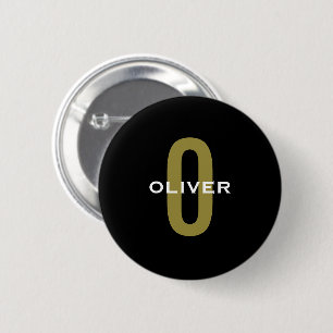 Personalised Monogram Black Gold White Name 6 Cm Round Badge