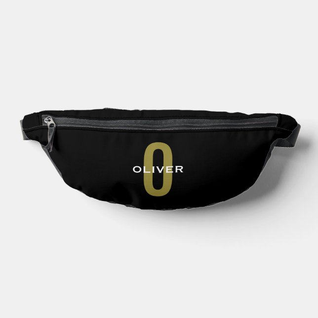Personalised Monogram Black Gold White Name Bum Bags (Lay Down)