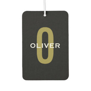 Personalised Monogram Black Gold White Name Car Air Freshener