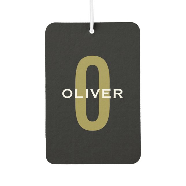 Personalised Monogram Black Gold White Name Car Air Freshener (Front)