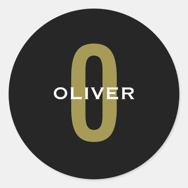 Personalised Monogram Black Gold White Name Classic Round Sticker (Front)